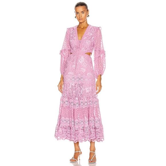 Alexis Zendaya Lace Crochet Cut Out Long Sleeve Dress Lilac Macrame size XS - Picture 14 of 15